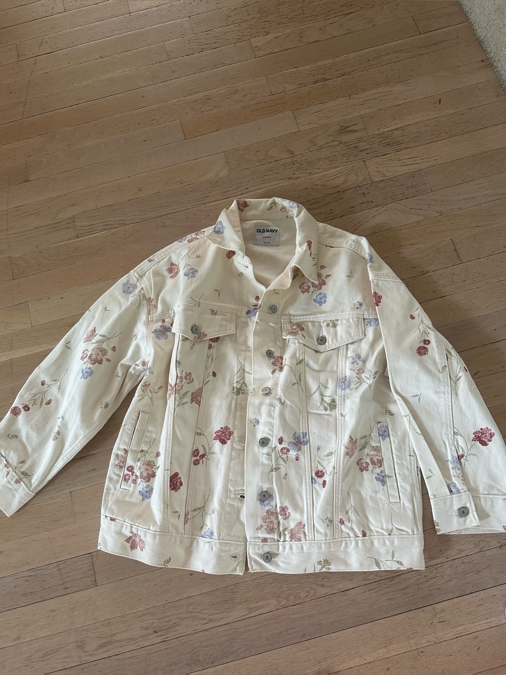 Old Navy Cream Floral Button-Up Denim Jacket
